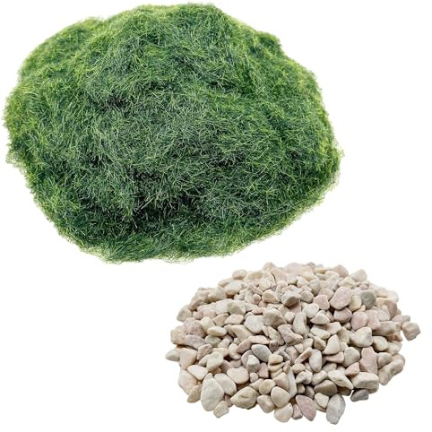 Cayway Poudre d'herbe Statique 5mm, Kit de Décors Miniature avec Herbe et Pierres pour Maquettes, Création de Socle, Modélisme Ferroviaire et Architecture, Vert Foncé