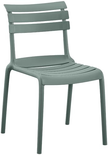 CLP Gartenstuhl stapelbar Kebren, Stapelstuhl Kunststoff wetterfest UV-beständig, Outdoorstuhl ohne Armlehnen, bis 150 kg belastbar - Farbe Oliv