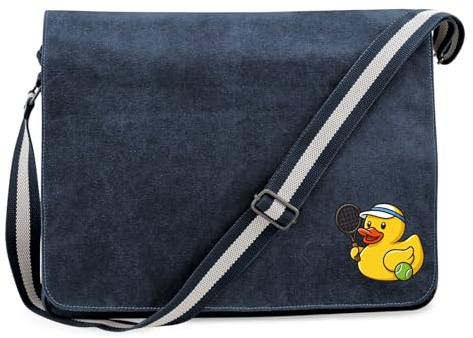 Huuraa Umhängetasche Quietscheente Tennis-Spieler Gummiente Tennissportler 14 Liter Vintage Navy Canvas Laptoptasche Geschenkidee