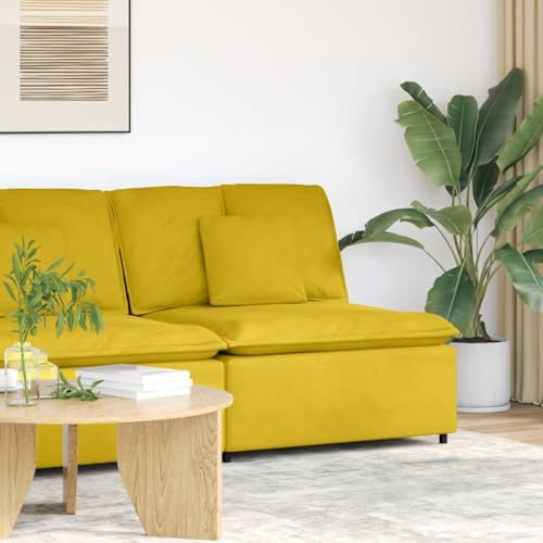 Kaloriko Modulares Sofa Mittelmodul mit Kissen Gelb 100 cm Samtpolsterung Metallrahmen 110 kg Belastbarkeit Wohnlandschaft Erweiterbares Sitz Element Komfort