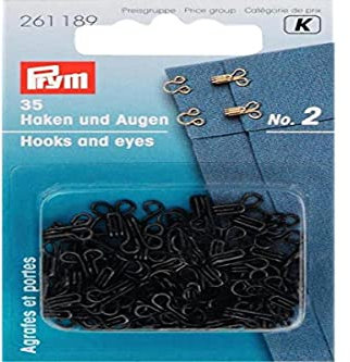 Prym 261.189 mild steel 2 black Hooks and Eyes, Eisen, One Size