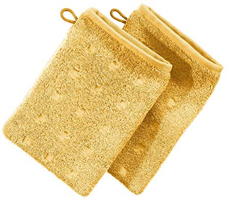 Möve Waschhandschuh 2er-Pack Quadretti Walk-Frottier gelb Größe 15x20 cm