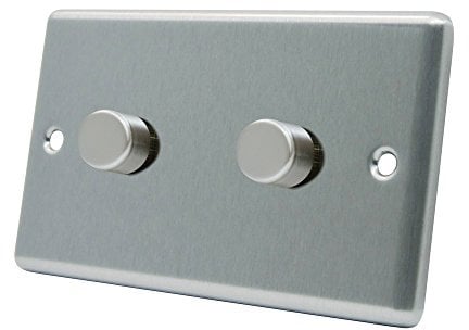 AET CSC2GDIM10 Satin Chrome Classical 1000W-10 Amp Double 2 Gang 2 Way 1000W Light Dimmer Switch, 1000 W, 240 V
