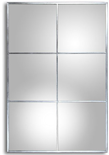 DRW - Espejo de Pared de Hierro Plateado con Forma Ventana Cuadros 80x120x2cm