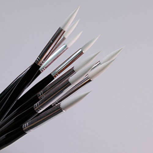 BCreative Round Synthetic Sable Paint Brushes Size 6 Pack of 10 Watercolour | White bristles, black lacquered handle, 180mm long, fine flexible point, for oil, acrylic, poster, glass, silk, pottery