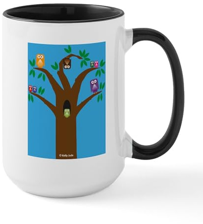 CafePress Owl Family Tree Mug 15 oz (444 ml) Ceramic Coffee Mug