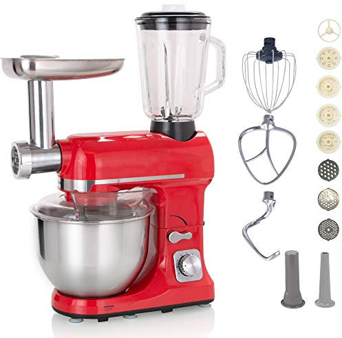 Robot Multifonctions 5l 1000w Rouge Avec Hachoir Et Blender 1,5l En Verre - ROBIMIX ROUGE