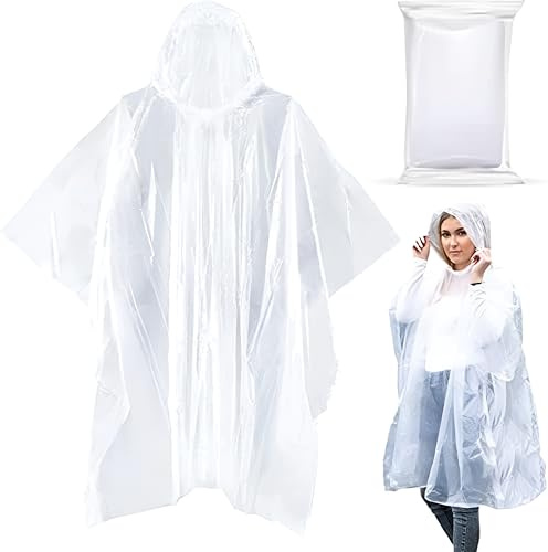 Noe & Malu Emergency Rain Ponchos with Hood for Adults, Clear, 20-Pack