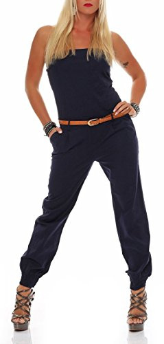 malito Damen Einteiler in Uni Farben | Overall mit Gürtel | langer Jumpsuit - Romper - Hosenanzug 1585