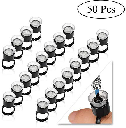 ATOMUS 50 Stück Tattoo Tinte Ring Tassen Tattoo Tinte Ring Tassen Kunststoff Einweg Pigment Ringe Cups mit Schwamm für Microblading Einzeln verpackt