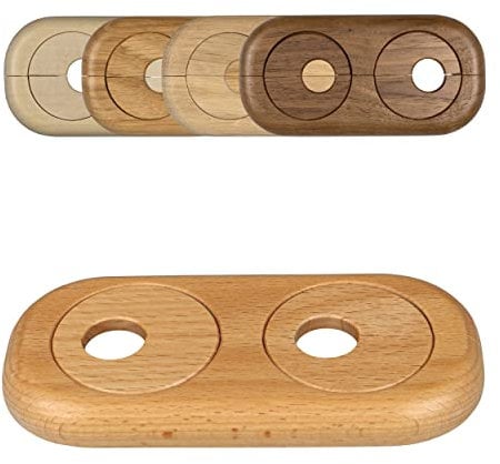 FUX 5 Stück Doppel Heizungsrohr Rosette, Rohrabstand variabel, 15mm - 22mm, Rohrabdeckung, Abdeckrosetten, Verkleidung, Heizkörper Rosetten, Holz, Parkett, Holzrosetten (15mm, Buche)
