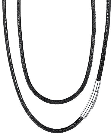 FaithHeart Wax Rope Chain Black Leather Cord Necklace 30 inch Braided Woven Choker Replacement Necklaces Mens Solid Chain with Stainless Steel Clasp