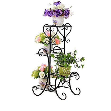 Blumentreppe Pflanzenregal Pflanzentreppe Eisen Kunst 4-Schicht Blumenständer Ecke Blumentöpfe Leiter Rack Indoor Wohnzimmer Balkon Standing Plant Display Rack - L49 × W26 × H79CM ( Farbe : SCHWARZ )
