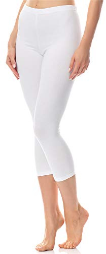 Antié Damen Leggings 3/4 aus Baumwolle AN60-101(Weiß,XXL)