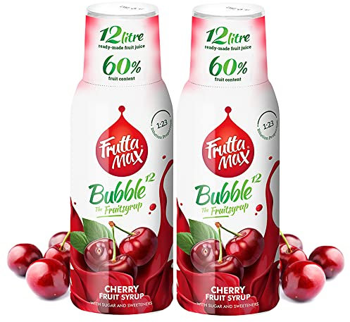 FruttaMax Sciroppo all’Amarena | Meno Zucchero | 60% Frutta Vera | Compatibile con Gasatori – 2 x 500ml