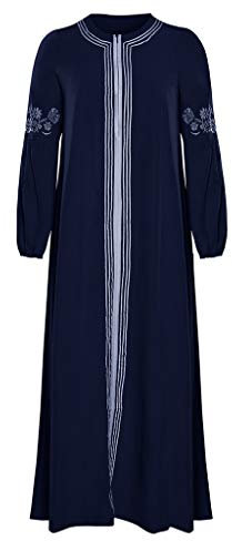 Lazzboy Muslimisches Kleider Frauen Kaftan Arab Jilbab Abaya Spitze Nähen Maxikleid Damen Langarm Abendkleider Muslim Hochzeit Kleidung Saudi-arabien Rockabilly(Blau,M)