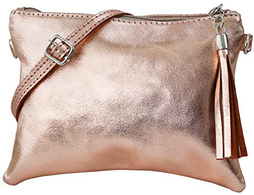 SH Leder - Anny G248 - Sac à bandoulière - En cuir véritable - 22 x 15 cm, Or rose, Small