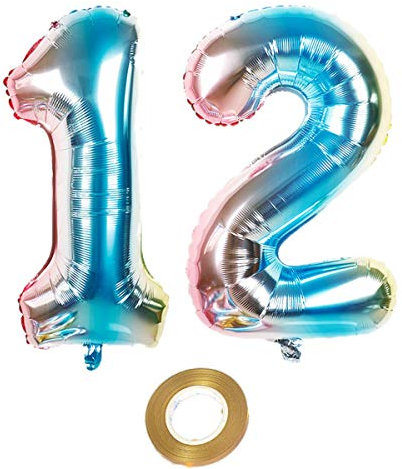 32 Zoll luftballons zahl 12 Regenbogen Mädchen 12. geburtstagsdeko Mädchen Nummer 12 Helium Zahlenballon 12 folienballon 12 XXL ballon 12 jahre Geburtstag Dekoration Mädchen 12 geburtstag deko (12)