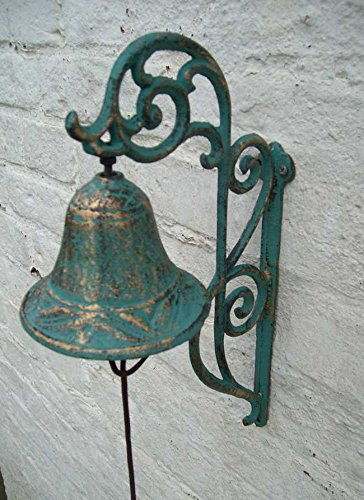 Dekorative Türglocke Türklingel Gusseisen, grüne Patina Landhaus 33 cm