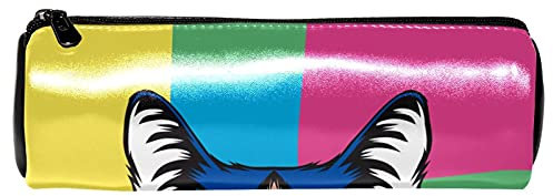 Federmäppchen mit Katzenmotiv im Pop-Art-Design, Leder, für Schüler, Schule, Arbeit, Büro