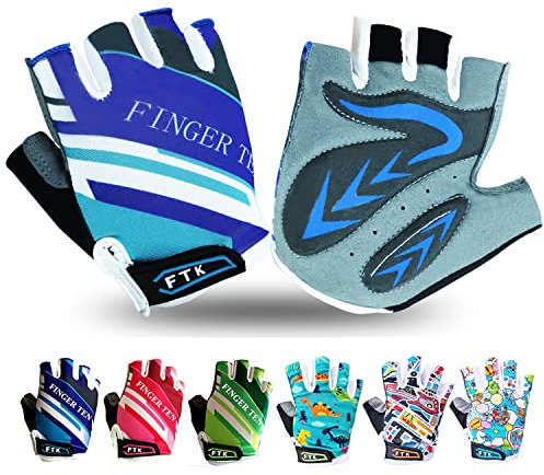 LOVMEAD Fahrradhandschuhe Kinder Fingerlos für Jungen Mädchen Alter 4-12, MTB Handschuhe Paar Mädchen Jungen Outdoor Sport Rennrad Fahrrad Bike Halbfinger Handschuhe Frühling Sommer (Blau, L)