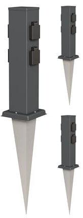 ledscom.de 3 Stück Garten-Steckdosen-Säule Polly mit Erdspieß für außen, IP44, 4-Fach, Edelstahl, eckig, anthrazit, 40cm