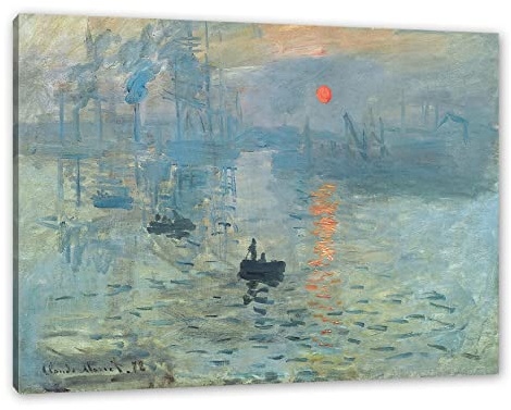 Pixxprint Claude Monet - Impression Sonnenaufgang, Weiß, Größe: 120x80cm, Leinwandbild, fertig gespannt, Wandbild, Dekoration, Kunstdruck, kein Poster