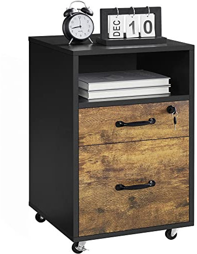 Yaheetech Mobile File Cabinets 2-Drawer Wood Filing Cabinet Mobile A4 Letter Size File Organization Unit Printer Stand for Home and Office, Black/Rustic Brown