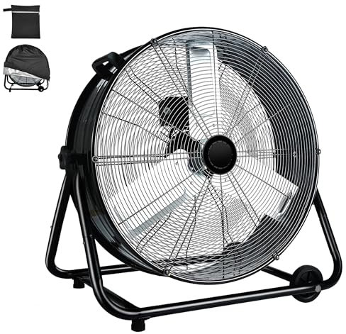 WARMLREC Industrial Fan 24 Inch Heavy Duty Drum 3 Speed 8100 CFM Air Circulation High Velocity Fan For Warehouse, Workshop, Factory, Commercial, Residential and Greenhouse Black