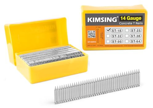 Kamsin ST64 14 Gauge Heavy Duty Pneumatic Concrete T Nailer, 1 Inch to 2-1/2 Inch T Nails, Air Power T Nail Gun for Truss Building, Construction Framing and Concrete Nailing (ST18 Nails(800 PCS/Box))