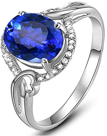 Gualiy Echt Gold Ring 18 K, Damenring Hochzeit Herz Halo Ring mit Tansanit und Diamant 2.2 Carat Trauringe Partnerringe Größe 63 (20.1)
