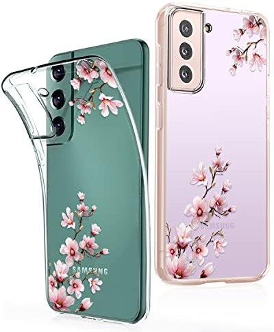 Ciciber für Samsung Galaxy S22 Hülle, Transparent Handyhülle für Samsung S22 Dünn Mädchen Muster Stoßfest Schutzhülle Galaxy S22 Case TPU Cover mit Pfirsichblüte Blumen Motiv