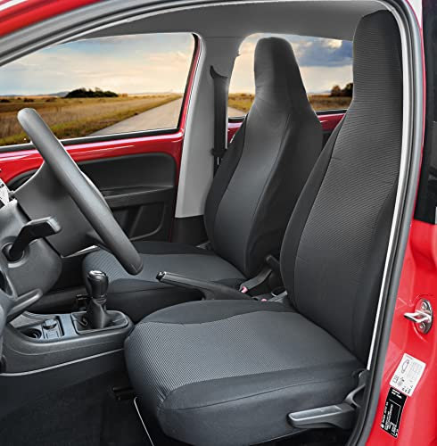 BesteKauf Passgenaue Stoff Sitzbezüge kompatibel mit VW Up 2011-2019 Fahrzeugspezifisch Schwarz Vorne