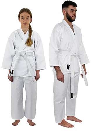 Urban Fight Karate Gi Suit, 100% Lightweight Polycotton, Adjustable Martial Art Keikogi Fi, Traditional Wrap Over Design for Training, Sparring, White Belt Included