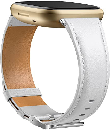 GEAK Lederband, kompatibel mit Fitbit Sense Bändern/Fitbit Versa 3/Versa 4, für Damen und Herren, hochwertiges Echtlederarmband für Fitbit Versa 3/Versa 4/Sense Smartwatch, Weiß