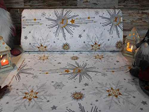 240cm Breit Meterware ab 50cm Weihnachtsstoffe Popeline Baumwolle Stoff Baumwollstoff Weihnachten Stoffe Weihnachtsstoff Bastelstoff ÖKO-TEX BW045 (Weiß)