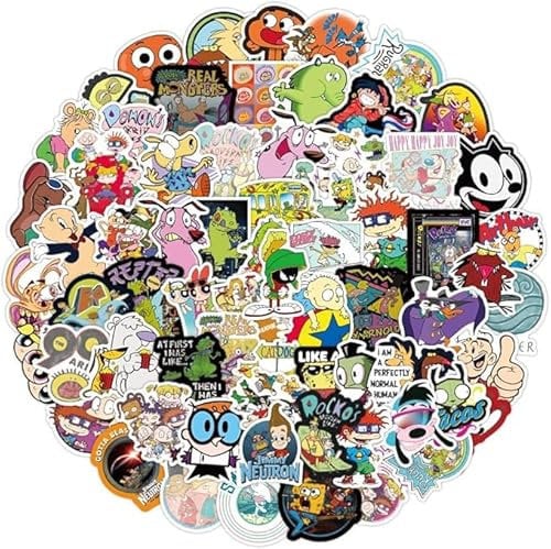 100PCS 90s Cartoon Stickers for Laptop Water Bottle Luggage Snowboard Bicycle Skateboard Decal for Kids Teens Adult Stickers