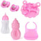 PFLYPF 8-teiliges Babypuppen-Fütterungsset, ausgestattet mit 2 Saugflaschen, 2 Schnullern, Lätzchen, Tellern, Löffeln, Gabeln, Puppenzubehör-Set für Jungen und Mädchen