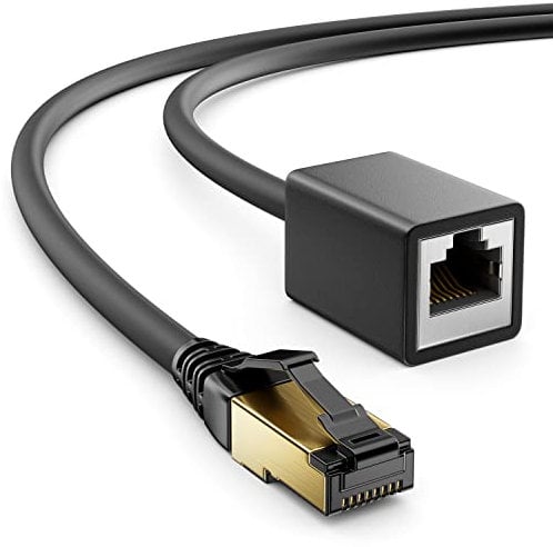 deleyCON 3,0m CAT8.1 RJ45 Verlängerung Patchkabel Netzwerkkabel 40 GBit/s 2000 MHz S/FTP Kupfer PiMF 1x RJ45 Stecker 1x RJ45 Buchse für Ethernet LAN Gaming Streaming - Schwarz