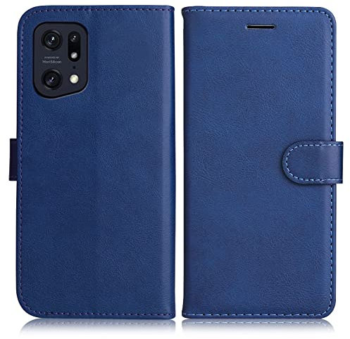 DENDICO Coque pour Oppo Find X5 Pro, PU en Cuir Coque Portefeuille Étui Housse, Design Classique TPU Coque pour Oppo Find X5 Pro, Bleu Marin