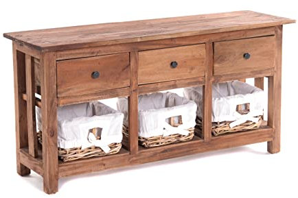 Holz KOMMODE | 98 cm, Massivholz, mit Rattan Körben & Schubladen | Holzkommode, Vintage Sideboard, Anrichte
