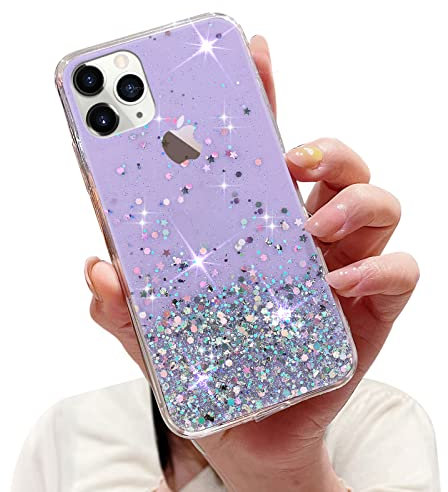 LCHULLE Glitzer Hülle Kompatibel mit iPhone 12 Pro Max(6.7 Zoll) Handyhülle Mädchen Schuzhülle Glitzer klar TPU Bumper Silikon Hülle Handyhülle Tasche Case Cover für iPhone 12 Pro Max Lila