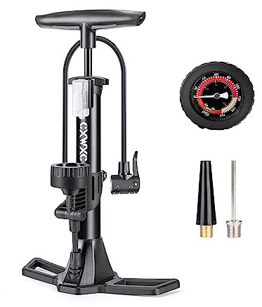 CXWXC Bomba de Bicicleta Todas Las válvulas, Bomba de Aire para Bicicleta con manómetro para indicador de presión de 11 bar/160 PSI, Bomba de pie para Bicicleta de Carretera (Negro, S)