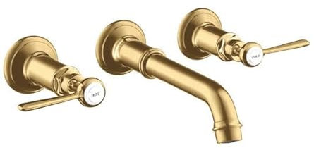 hansgrohe AXOR MONTREUX 3-Loch Waschtischarmatur Unterputz, Wandmontage, Hebelgriffe, Farbe: Brushed Gold Optic