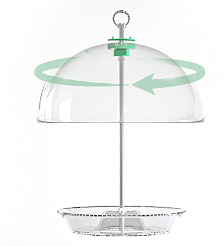 PFNRTH Rotating Dome Bird Seed Feeder, Adjustable Hanging niger seed Bird feeders for Outside Hanging, Tray with Drainage Holes