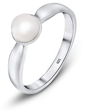 Amberta Frauen 925 Sterling Silber Süßwasser Perlen Ring: Silberringe mit Perle Größe N