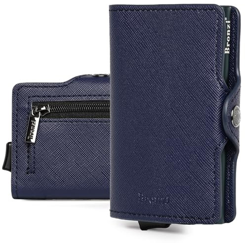Bronzi Portafoglio Porta Carte Credito - Portafoglio Uomo Slim Portacarte uomo - Mini Porta Tessere - Protezione RFID - Design Smart Italiano Scatola Regalo inculsa (SAFFIANIO BLU SCURO)