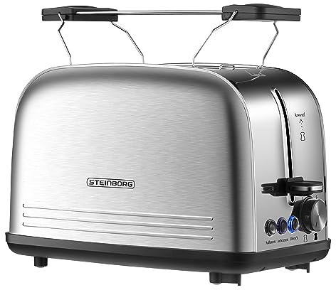 Edelstahl Toaster mit Brötchenaufsatz | Toaster 2 Scheiben | Doppelschlitz Toaster | 7 Stufen | 4 Funktionen| Toastautomat | Krümelschublade