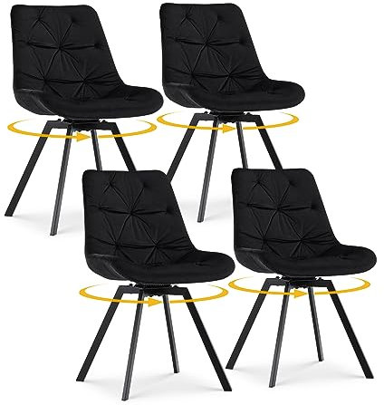 CLIPOP Esszimmerstühle 4er Set Drehbar Samt Drehstuhl Küchenstuhl Polsterstuhl Bequemer Esstischstuhl mit Rückenlehne,Essstühle für Esszimmer Wohnzimmer Küche (Schwarz, 4er Set)