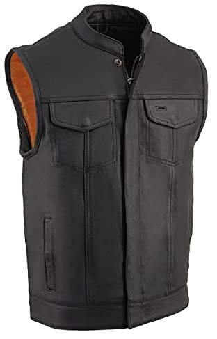 Milwaukee Leather Men's Club Style Motorcycle Vest -Premium Leather, Dual Closure, CCW Pockets, Patch-Ready Back - XL